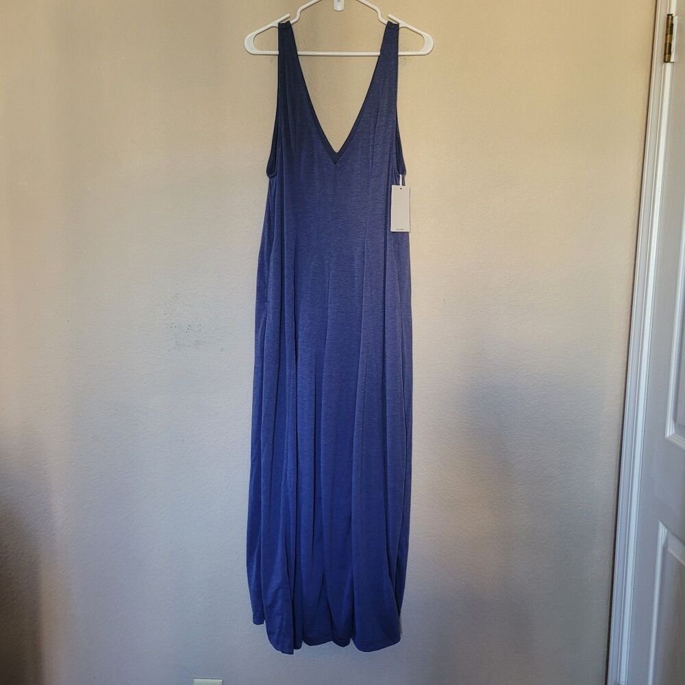 Halara Womens XS VNeck Side Pockets Draped Wide Leg Blue Flowy Jumpsuit Oversize